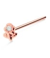 Flower with Leaf Shaped Silver Straight Nose Stud NSKA-369